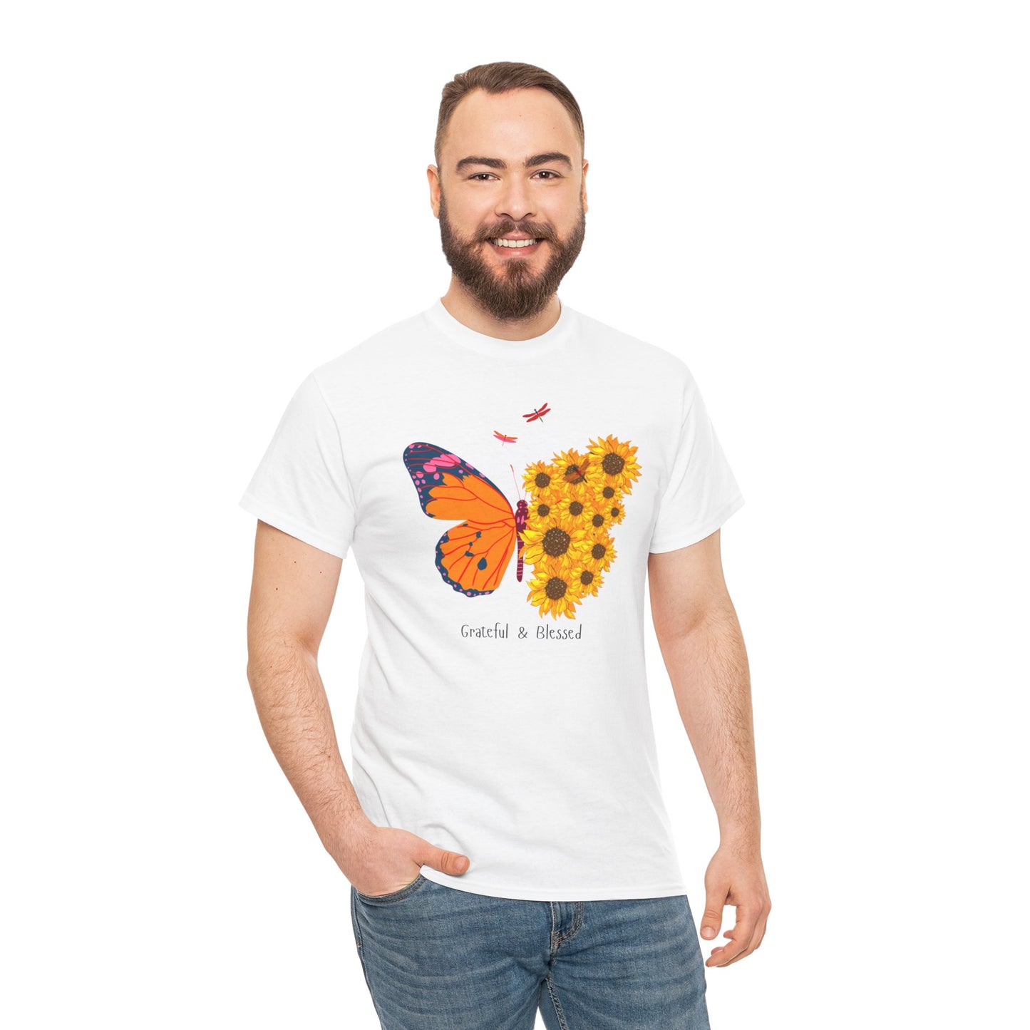 Grateful & Blessed Sunflower Butterfly T-Shirt