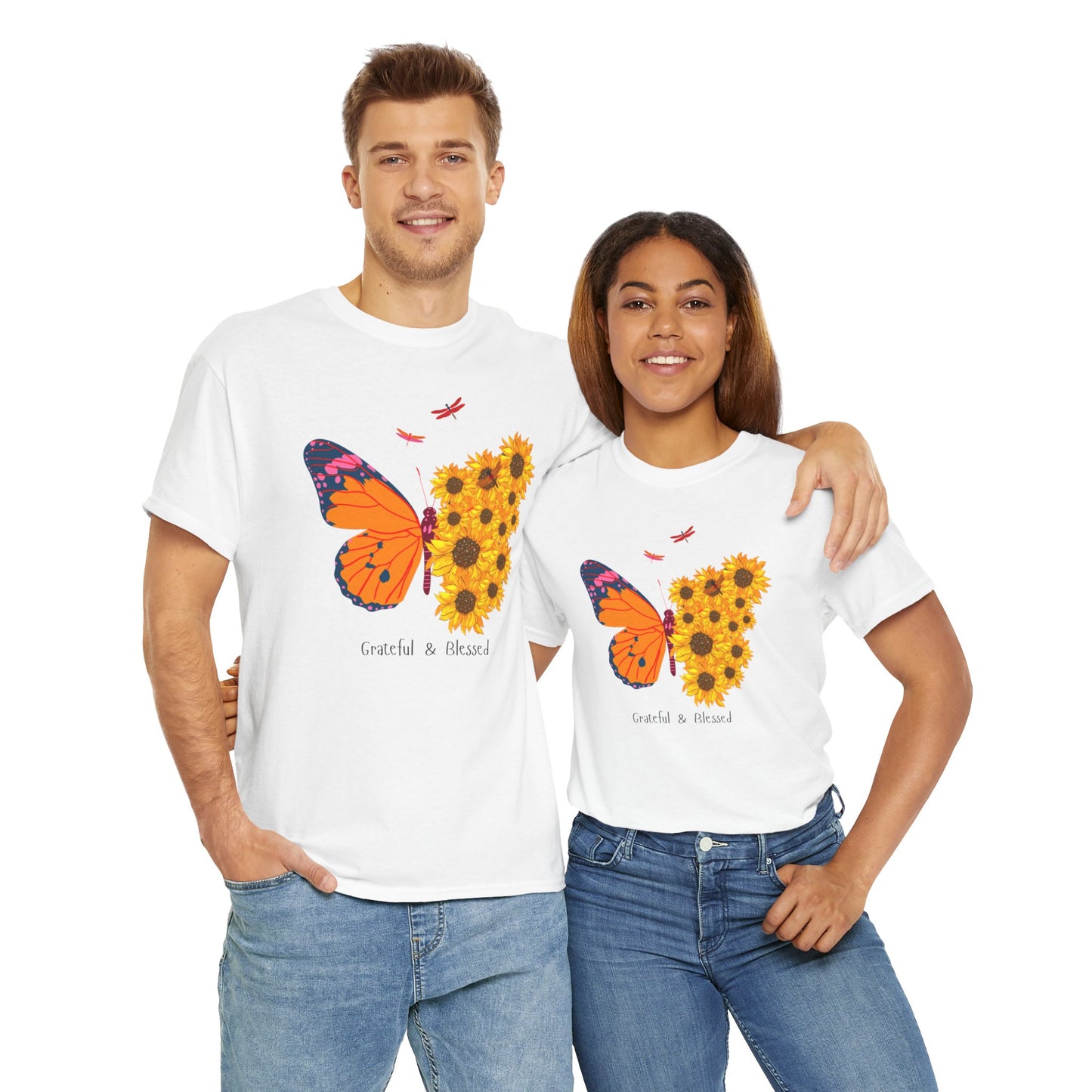 Grateful & Blessed Sunflower Butterfly T-Shirt