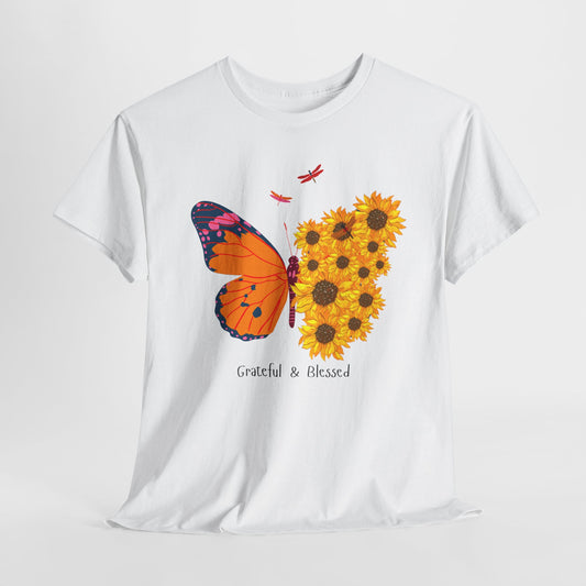 Grateful & Blessed Sunflower Butterfly T-Shirt